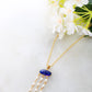 Blue Stone & Pearl Tassel Chain Pendant | Natural Stones, Gold-Plated Brass