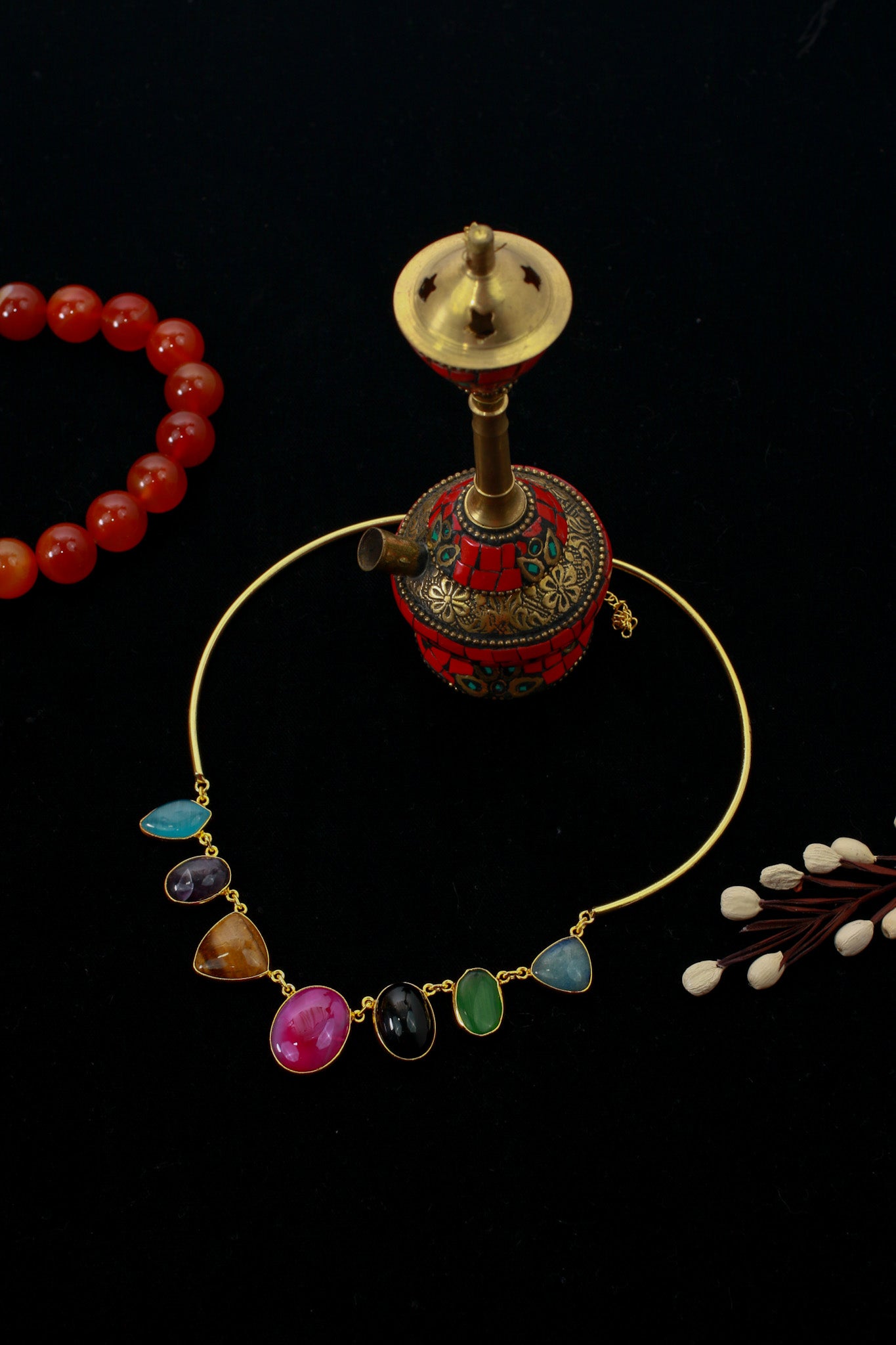 Multicolor Natural Stone Necklace | Brass Anti Tarnish | Lightweight