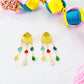 Natural Stone Multicolor Chandelier Earrings in Gold‑Plated Brass | Anti‑Tarnish, Lightweight