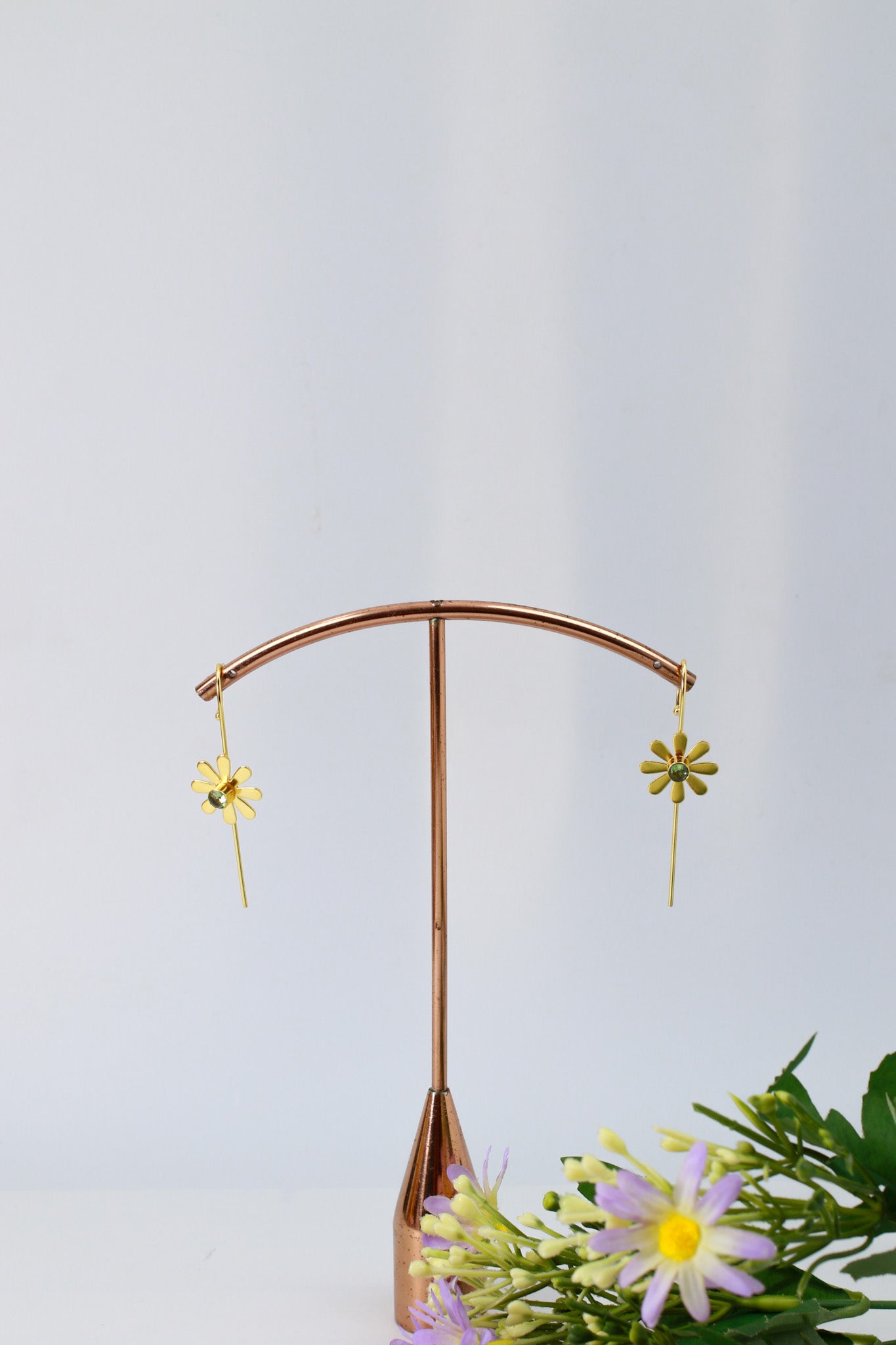 Floral Bugadi Earrings with Green Stone | Gold-Plated Brass, Lightweight