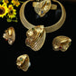 Gold Plated Shell‑Leaf Motif AD Jewellery Set with Coloured Stones (Necklace, Earrings, Ring) | Anti‑Tarnish