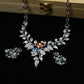 Rhodium Plated Leaf Motif AD Stone Necklace Set with Blue Accents | Silver Finish | Anti‑Tarnish