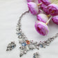 Rhodium Plated Leaf Motif AD Stone Necklace Set with Blue Accents | Silver Finish | Anti‑Tarnish