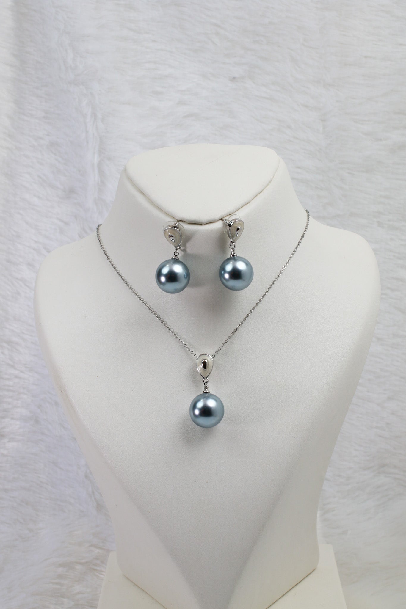 Silver Pearl Pendant Set - Elegant Blue Grey Pearl Jewelry | Luxury Anti Tarnish Coating