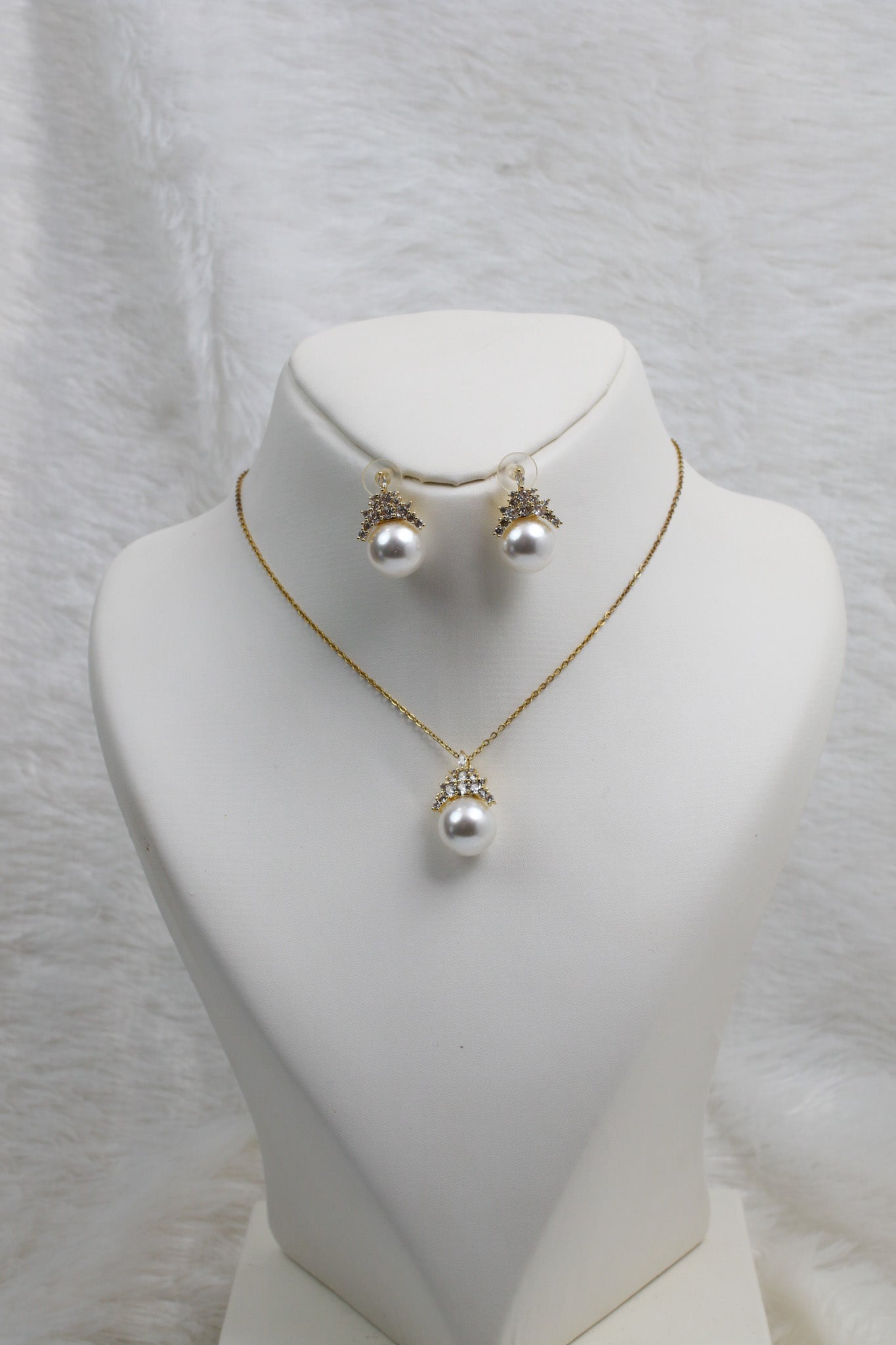 Royal Pearl Drop Pendant Set - White Pearl Necklace & Earrings | Gold Plated Luxury Finish