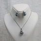Dual Pearl Pendant Set - Silver Plated Blue Pearl Necklace & Earrings | Long Lasting Anti Tarnish
