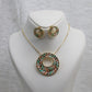 Multicolor Enamel Circle Pendant Set - Gold Plated Luxury Necklace & Earrings | Anti Tarnish Finish