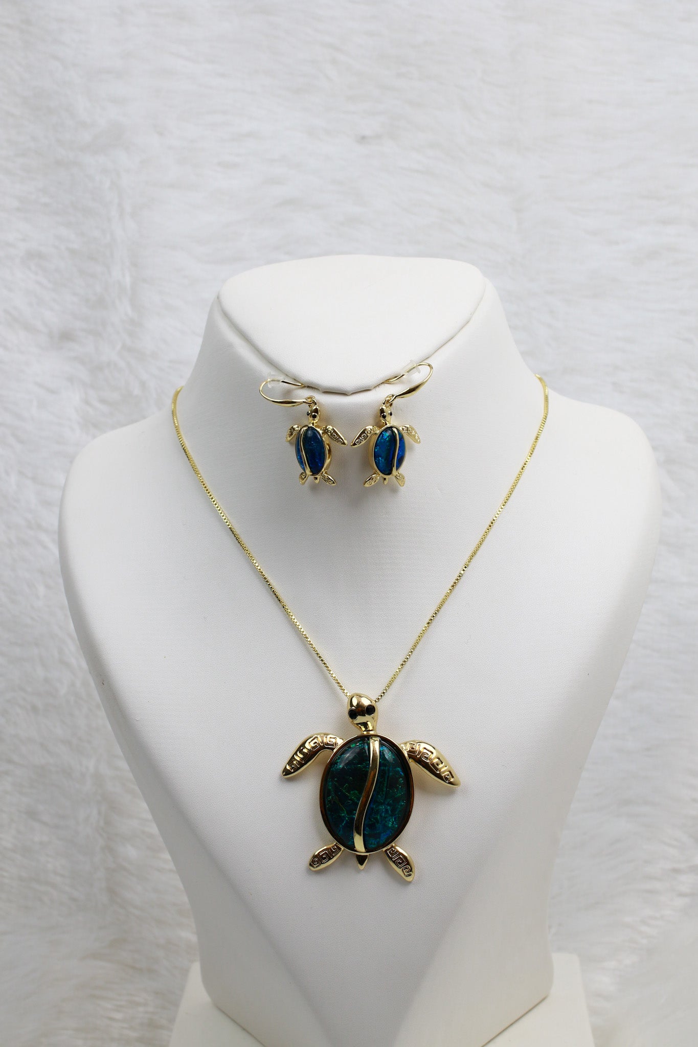 Turtle Blue Enamel Pendant Set - Luxury Gold Plated Turtle Necklace & Earrings | Anti Tarnish Coating