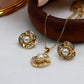 Classic Pearl Halo Pendant Set - Gold Plated with Crystals | Elegant Anti Tarnish Jewelry