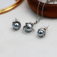 Silver Pearl Pendant Set - Elegant Grey Pearl Necklace & Earrings | Luxury Anti Tarnish Finish