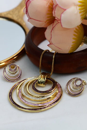 Layered Circle Pendant Set - Gold Plated Multi Ring Necklace & Earrings | Anti Tarnish Coating