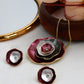 Layered Rose Circle Pendant Set - Red & Grey Enamel Luxury Necklace & Earrings