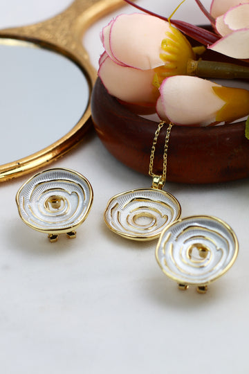 Spiral Silver Enamel Pendant Set - Minimal Luxury Necklace & Studs | Anti Tarnish Finish