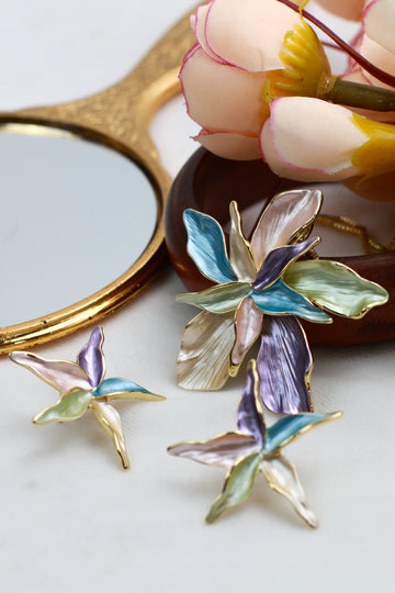 Pastel Star Flower Pendant Set - Multicolor Enamel Luxury Set with Anti Tarnish Coating