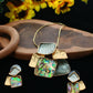 Geometric Abalone Green Pendant Set - Modern Luxury Enamel Necklace & Earrings | Anti Tarnish