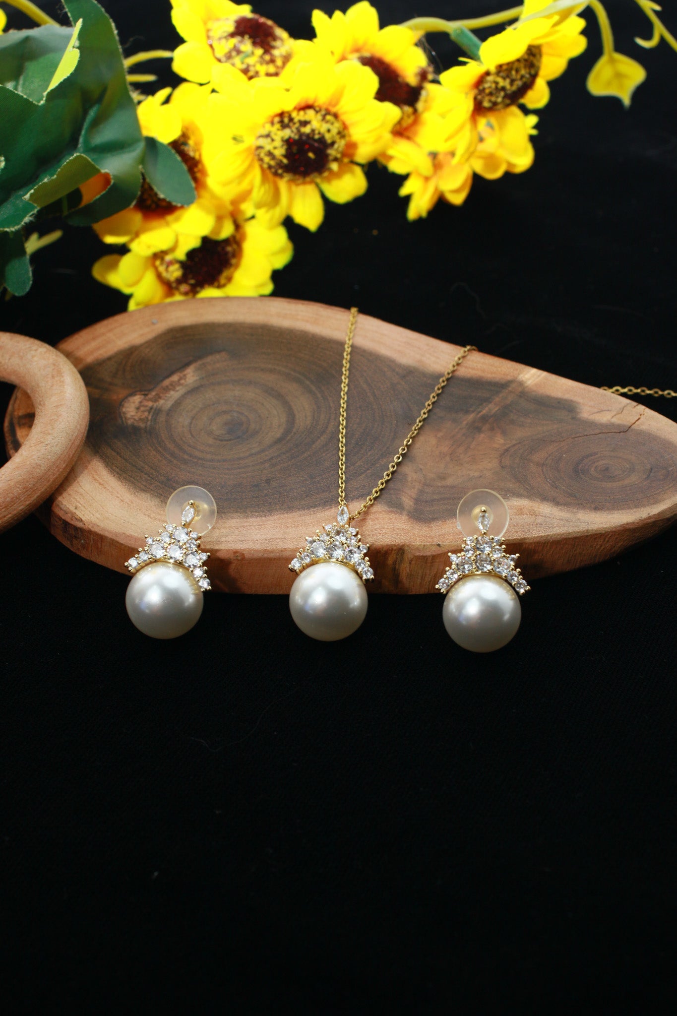 Royal Pearl Drop Pendant Set - White Pearl Necklace & Earrings | Gold Plated Luxury Finish