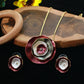 Layered Rose Circle Pendant Set - Red & Grey Enamel Luxury Necklace & Earrings