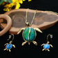 Turtle Blue Enamel Pendant Set - Luxury Gold Plated Turtle Necklace & Earrings | Anti Tarnish Coating