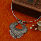 Oxidised German Silver Hansli Necklace with Heart Motif & Ghungroo Drops | Tribal Statement Choker
