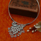 Oxidised German Silver Hansli Necklace with Peacock Motif & Jhumka Drops | Festive Statement Choker
