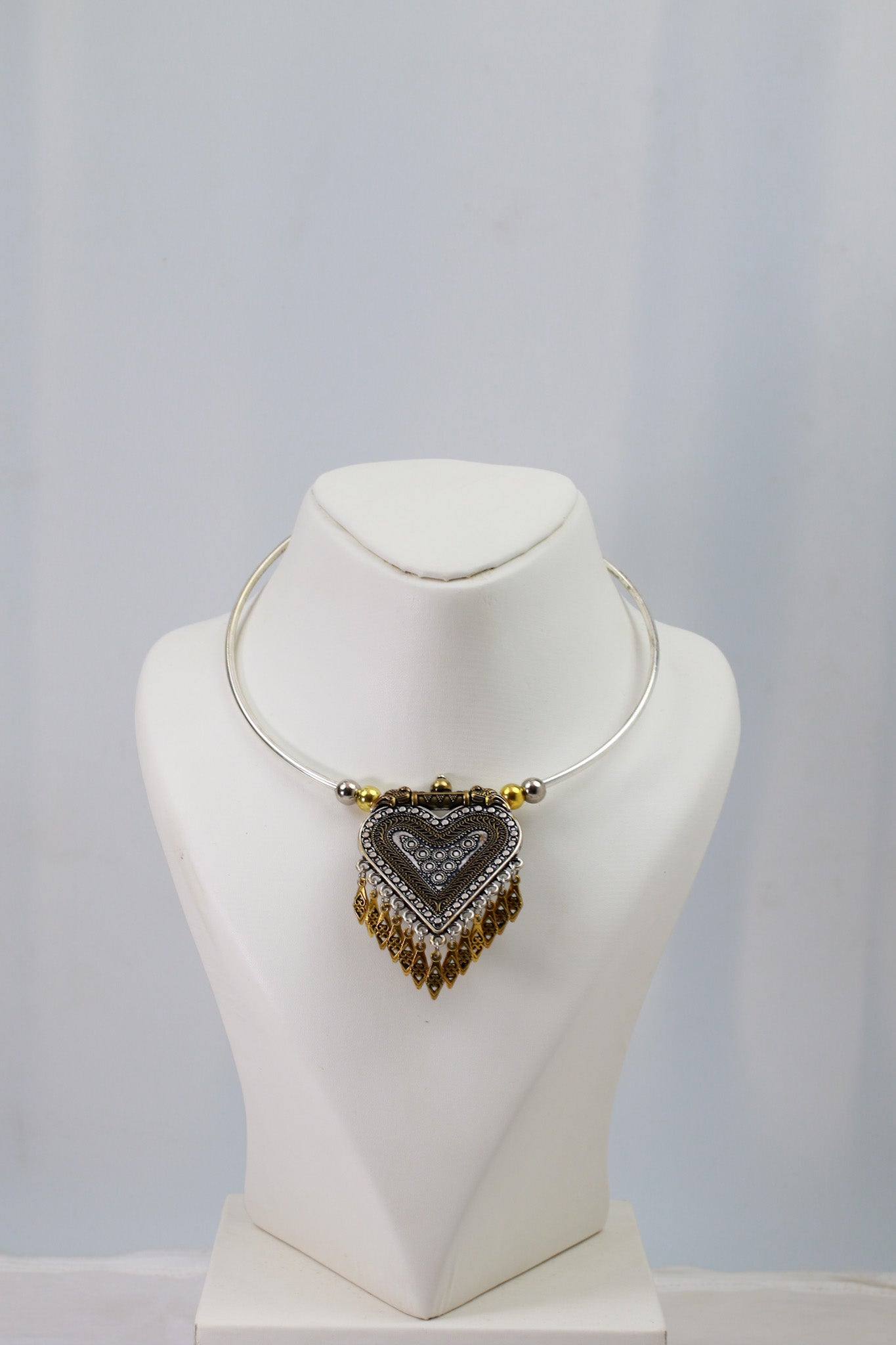 Dual Tone Oxidised German Silver Heart Hansuli Necklace for Women