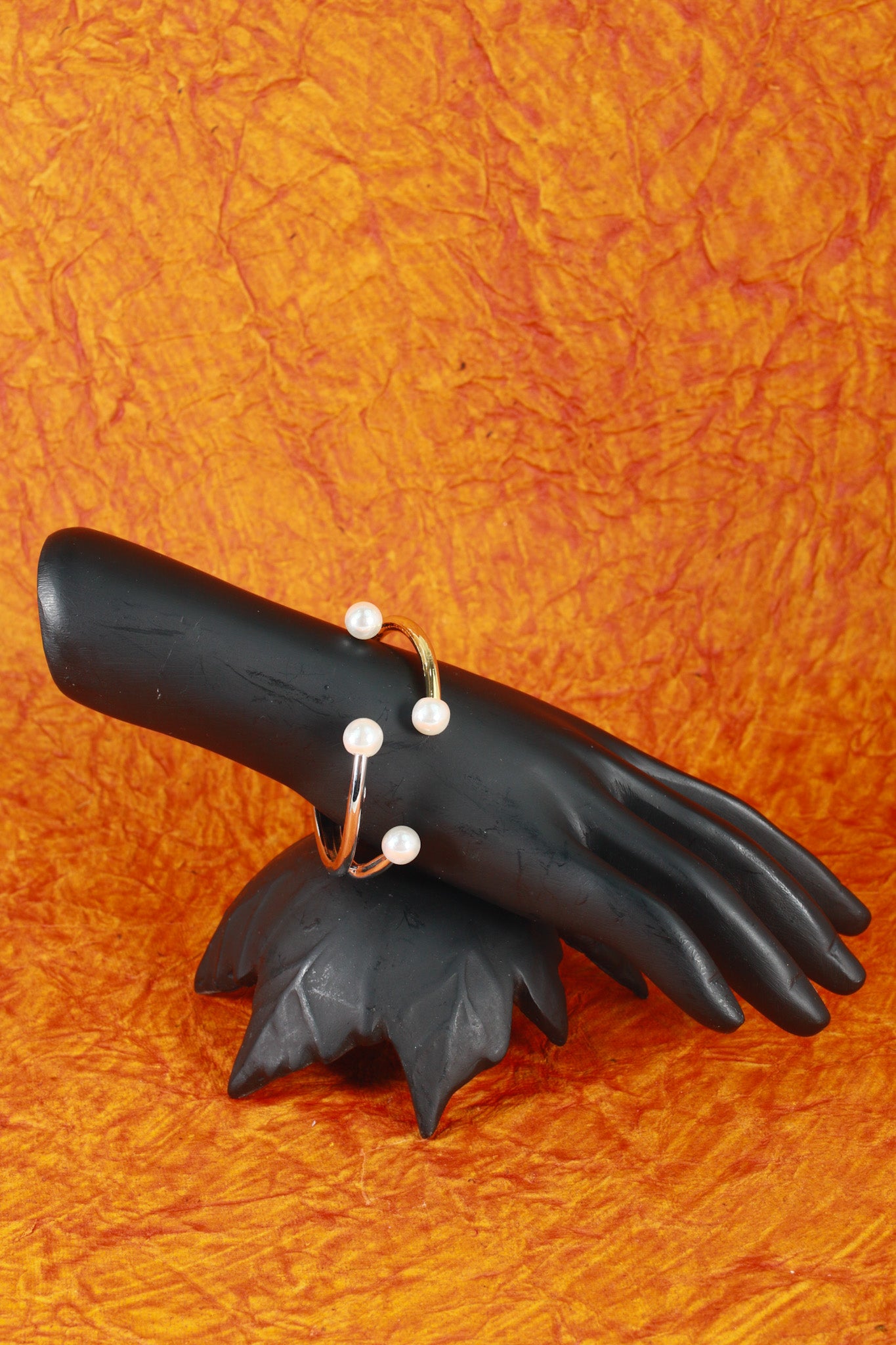 Anti-Tarnish Two-Tone Pearl Accent Cuff Bracelet – Stainless Steel Modern Design