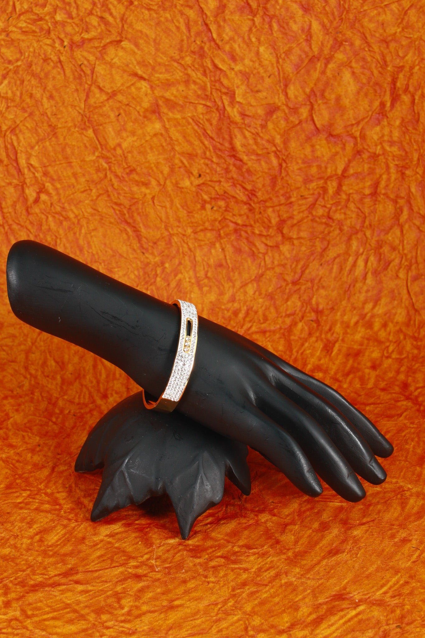 Anti-Tarnish Stainless Steel Bracelet — Gold Crystal Pavé Accent Bangle