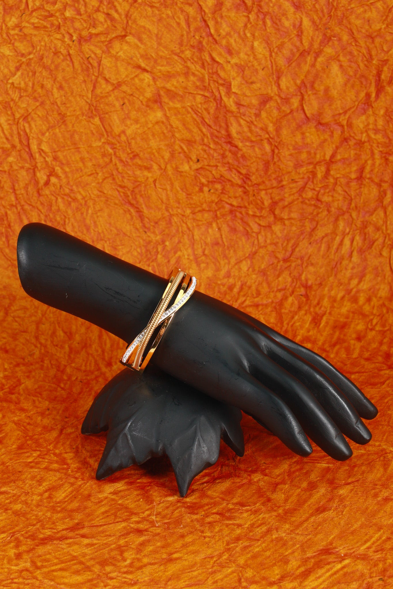 Anti-Tarnish Gold Multi-Layer Textured Cuff Bracelet – Stainless Steel with CZ Accents