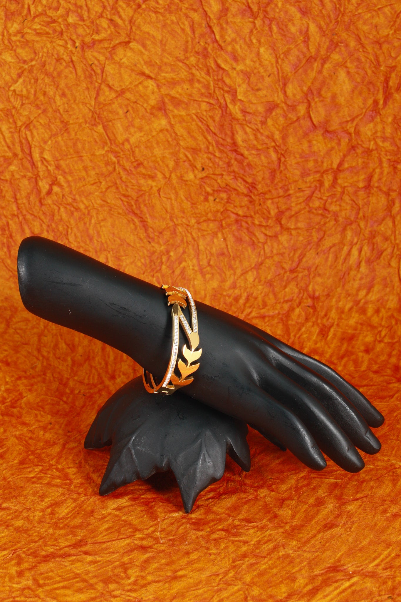 Anti-Tarnish Gold Leaf Vine Cuff Bracelet – Stainless Steel with CZ Detailing