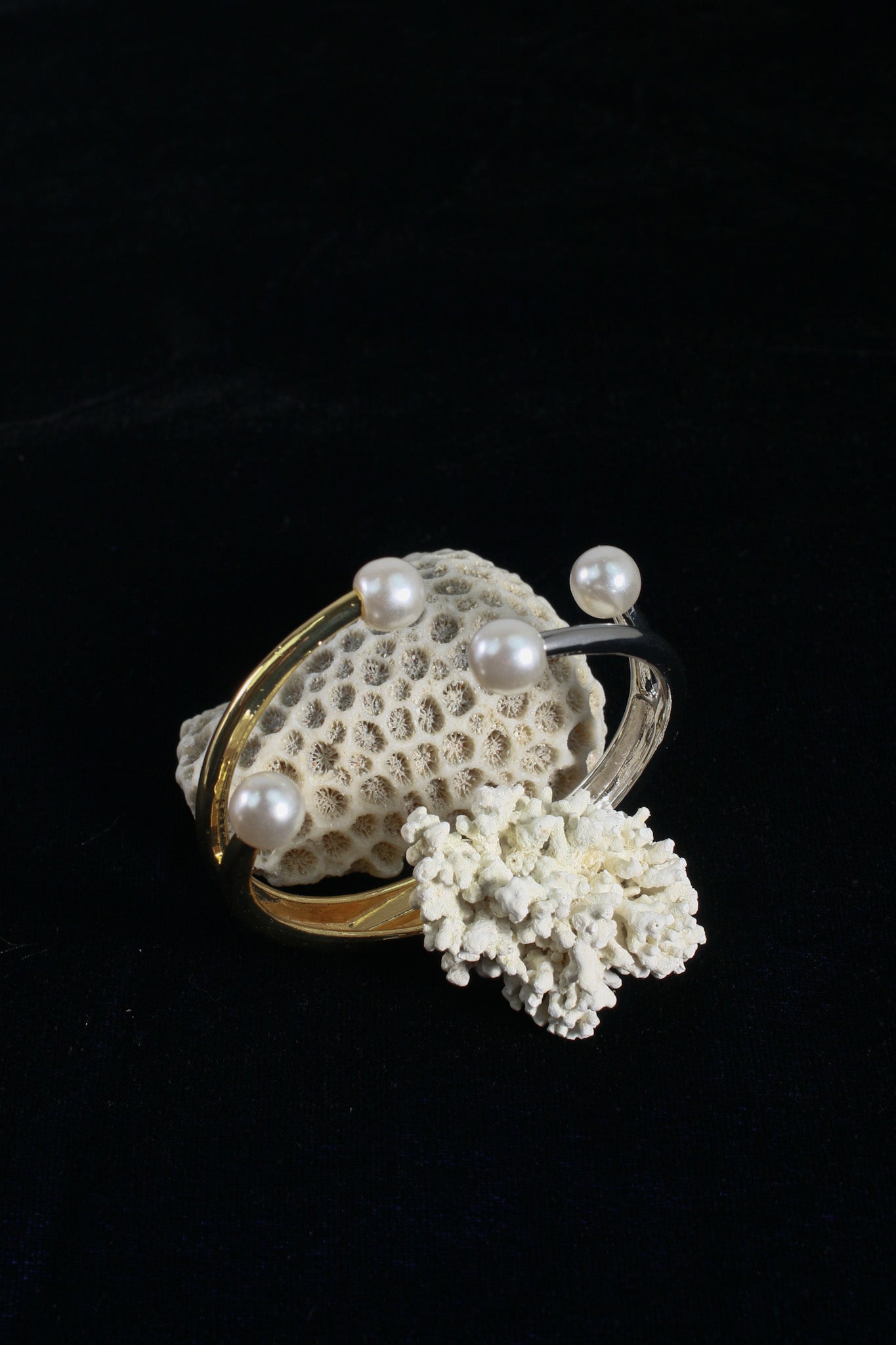 Anti-Tarnish Two-Tone Pearl Accent Cuff Bracelet – Stainless Steel Modern Design