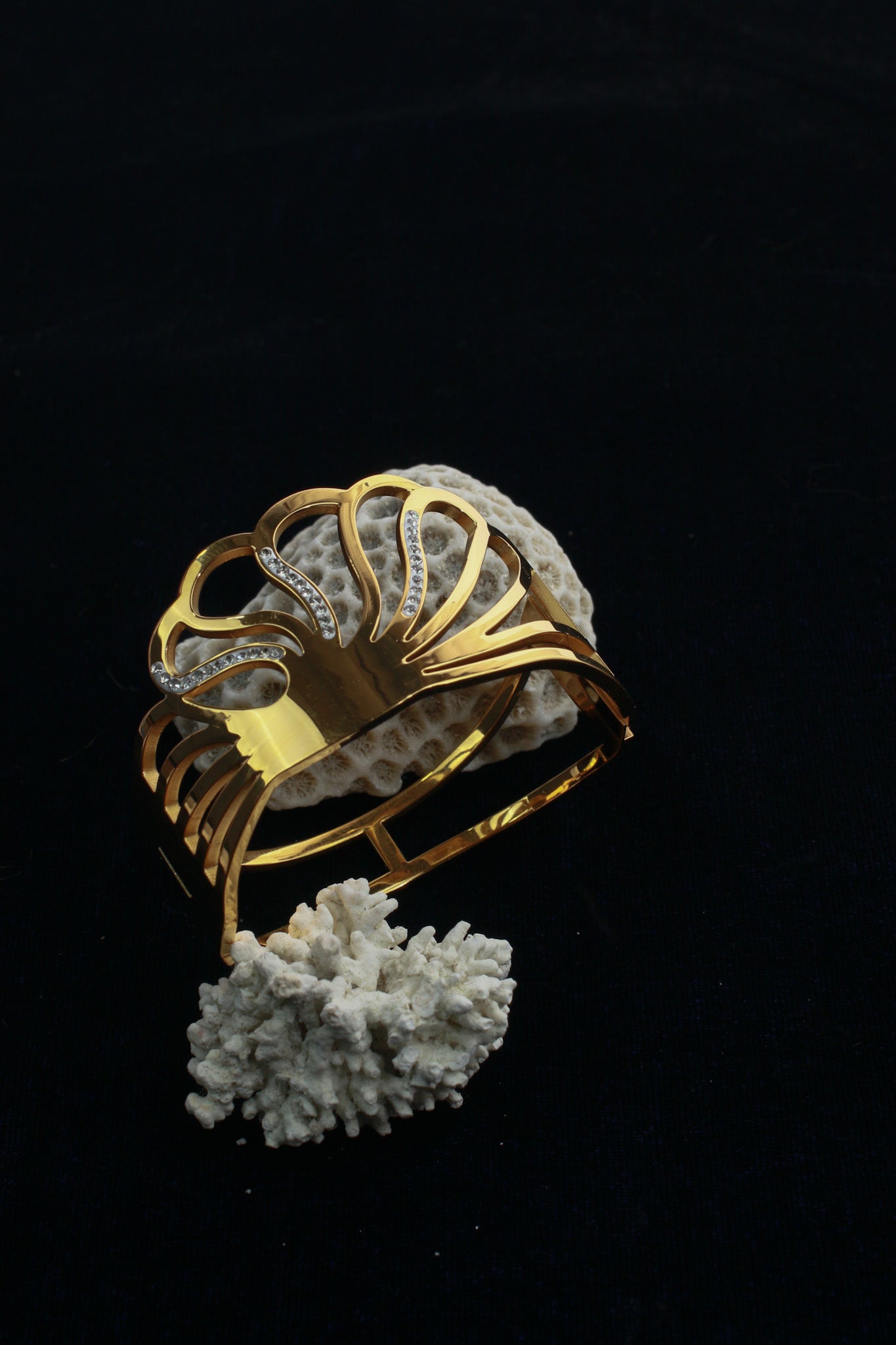 Anti-Tarnish Gold Radiant Petal Cuff Bracelet – Openwork CZ Accent Design