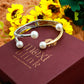 Anti-Tarnish Two-Tone Pearl Accent Cuff Bracelet – Stainless Steel Modern Design