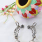 Floral Curve Oxidised German Silver Ear Cuff with Pearl Jhumka | Long Ethnic Ear Cuff