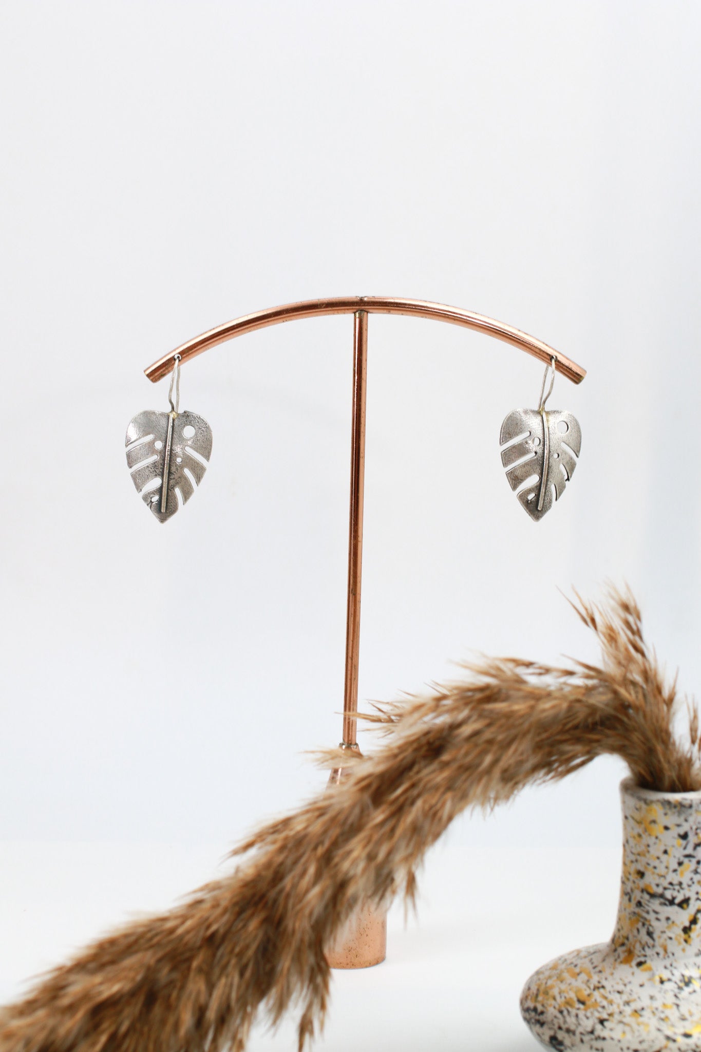 Leaf Cutwork Oxidised German Silver Earrings | Monstera Inspired Boho Earrings