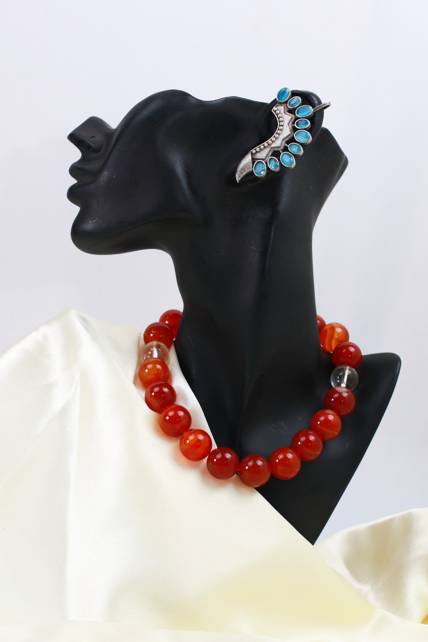 Turquoise Monalisa Stone Crescent Oxidised German Silver Earrings | Ethnic Statement Jewellery