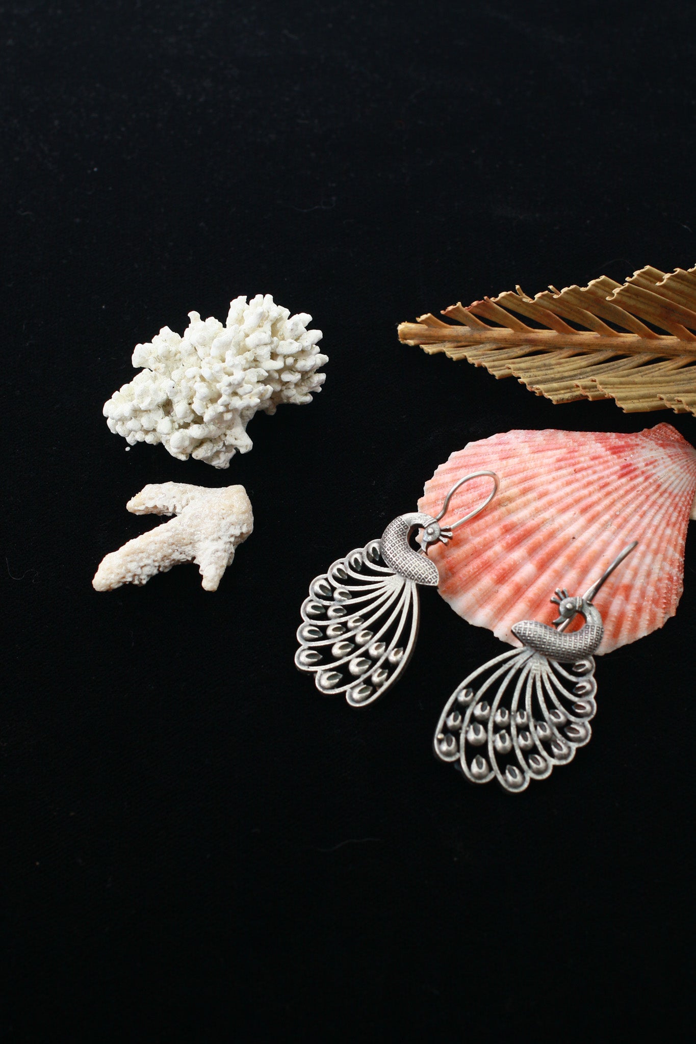 Peacock Feather Filigree Oxidised German Silver Earrings | Elegant Ethnic Danglers