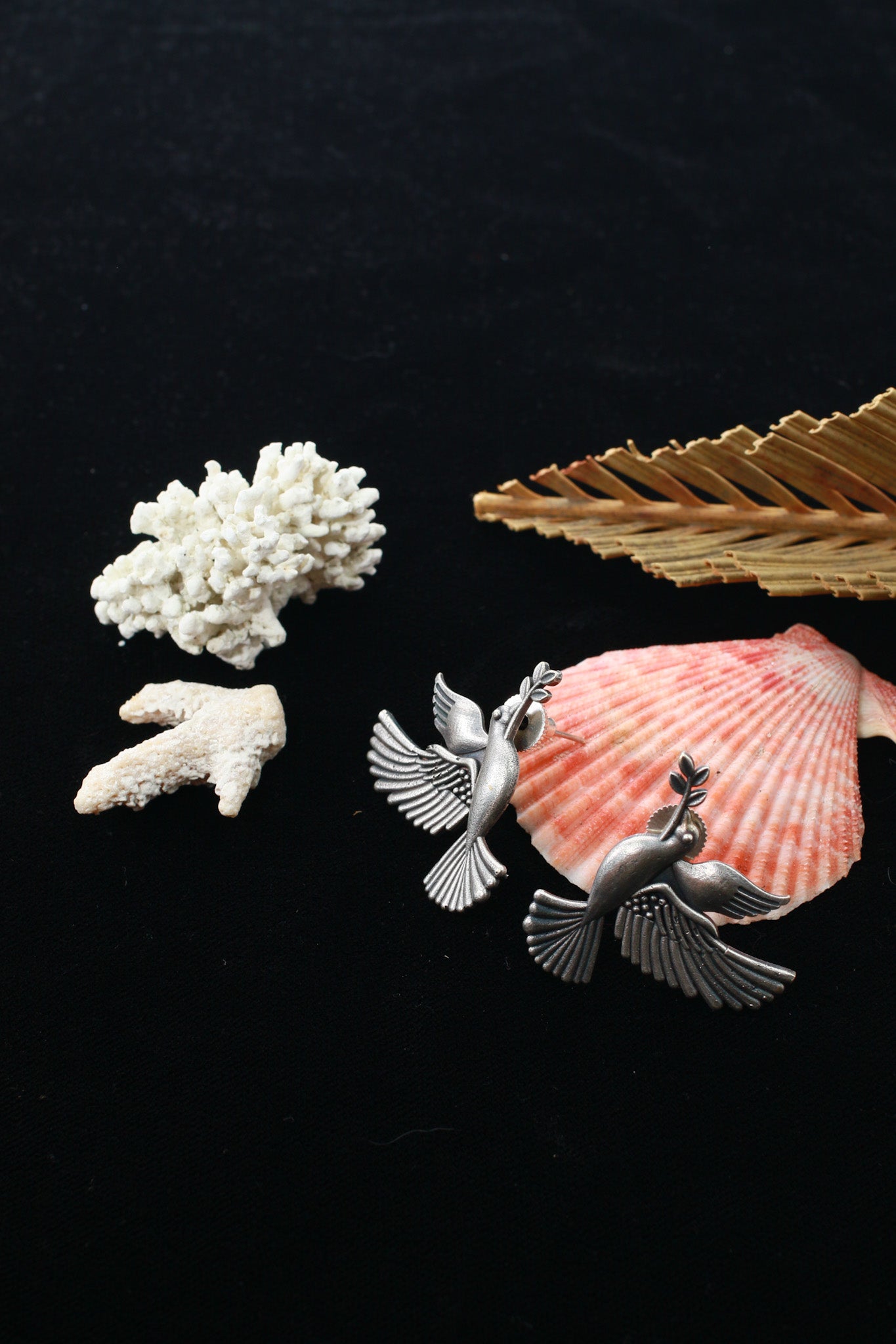 Bird & Olive Branch Oxidised German Silver Earrings | Peace Dove Inspired Earrings