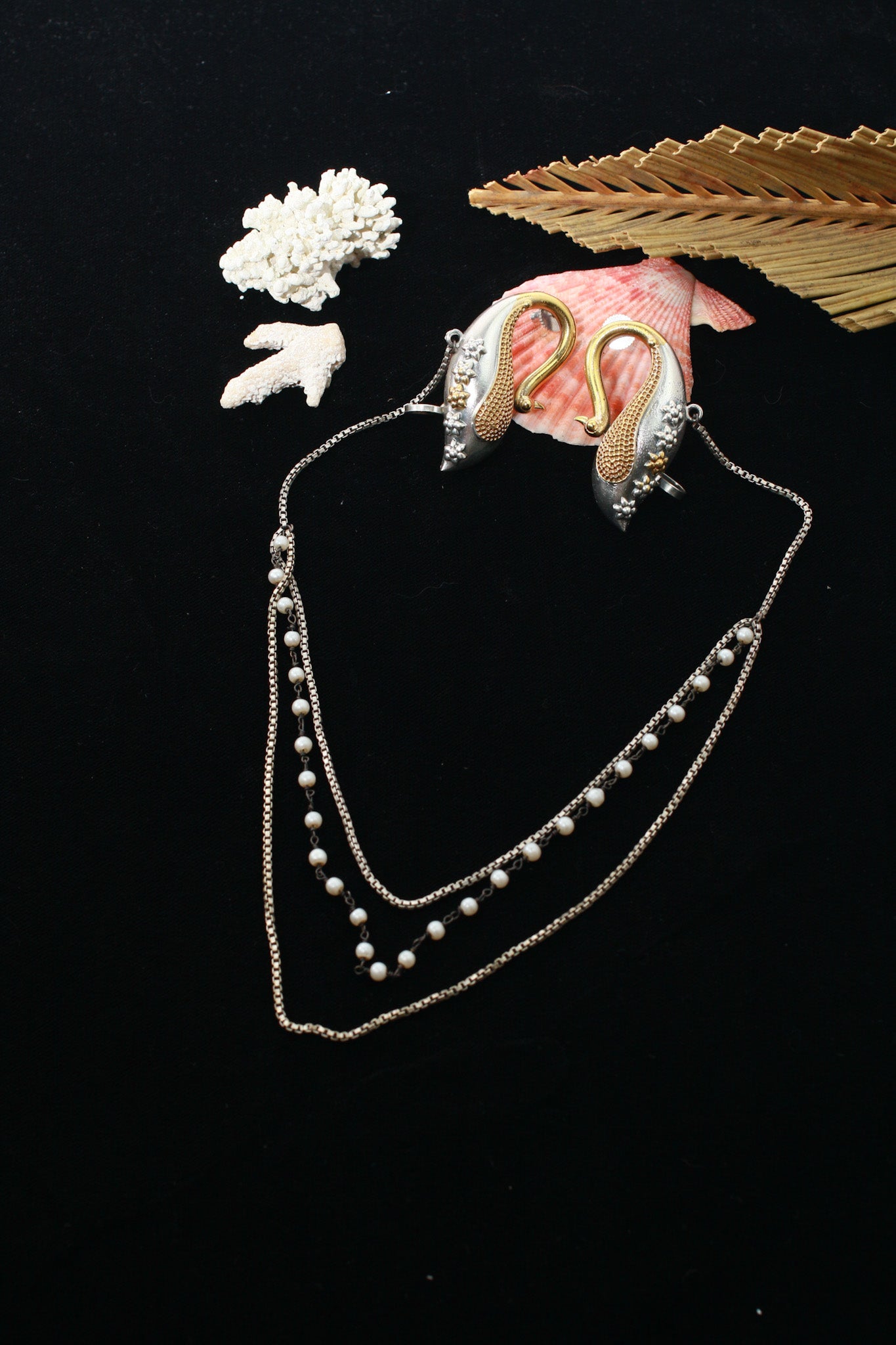 Dual Tone Peacock Oxidised German Silver Ear Cuff with Multi-Layer Chains | Statement Festive Ear Cuff