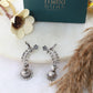 Floral Curve Oxidised German Silver Ear Cuff with Pearl Jhumka | Long Ethnic Ear Cuff