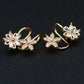 Gold Floral Clip-On Earrings with Dual Flower Design – Elegant Non-Pierced Ear Accessory