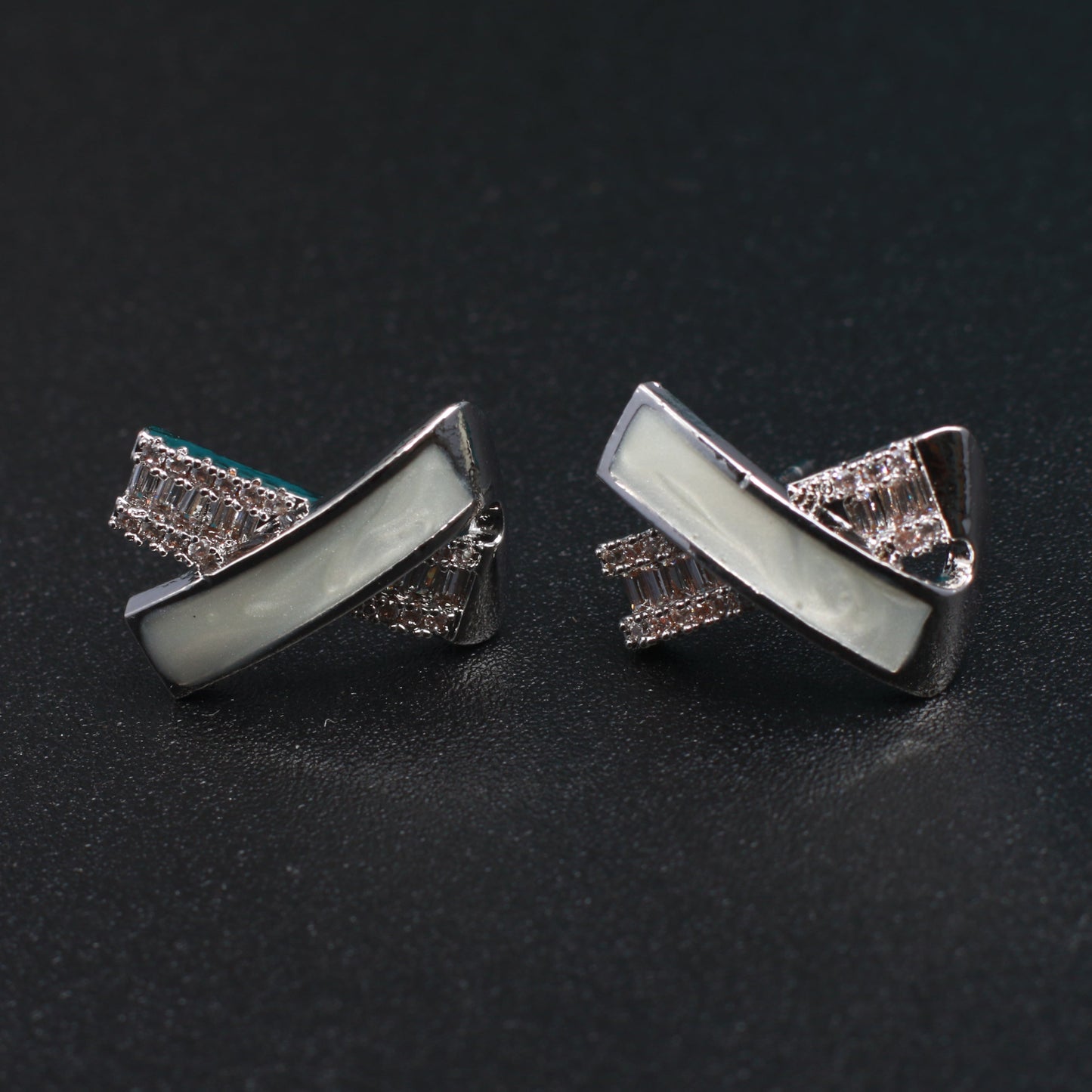 Elegant White Enamel Stud Earrings