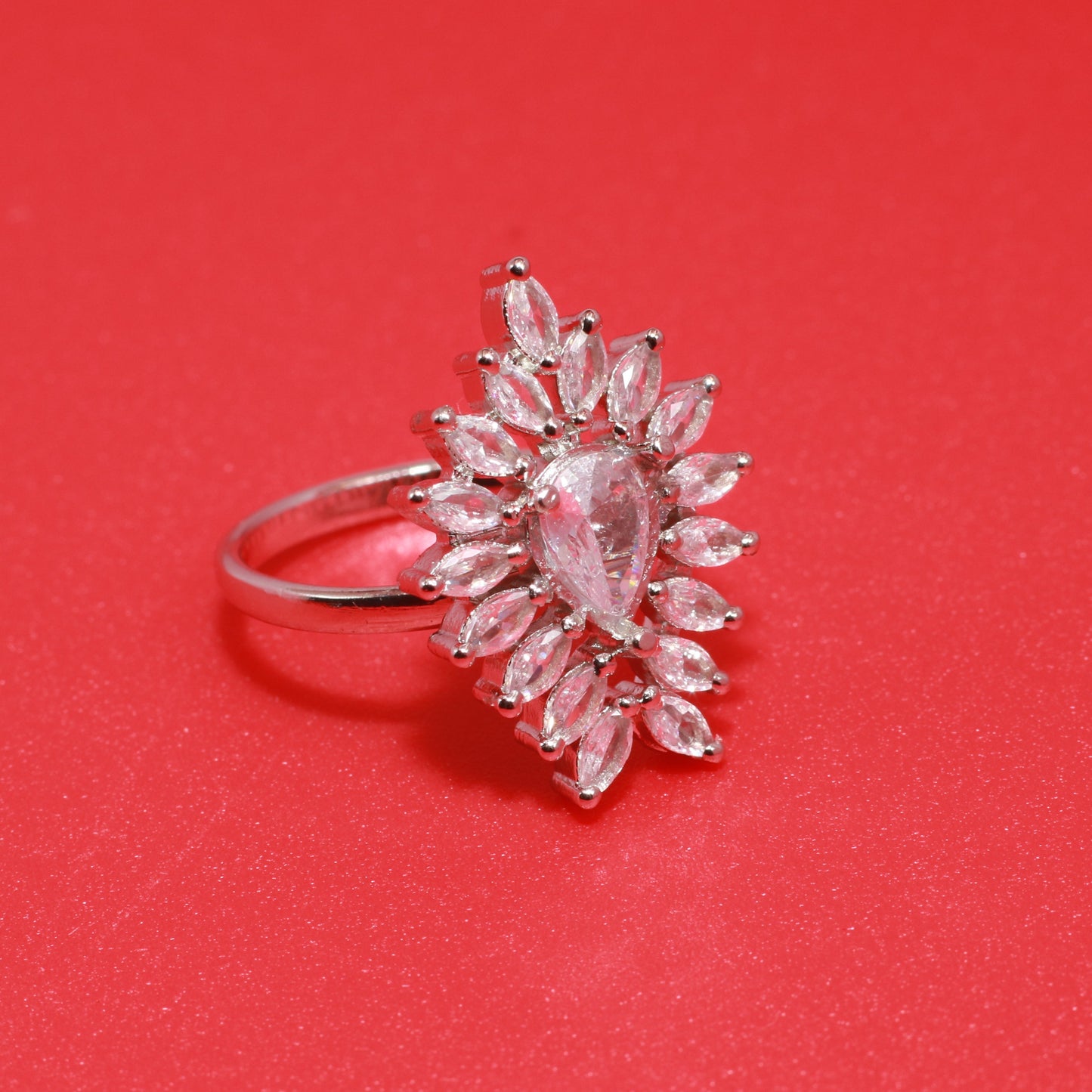 White Teardrop Cluster Ring in Silver