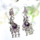 Vintage Scroll Drop Earrings with Purple Stones