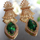 Emerald Green Diamond-Cut AD Earrings with Fan Top