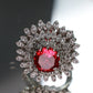 Bold Ruby Red Floral Ring with CZ Halo
