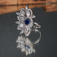 Peacock Motif Ring with Blue Stone and CZ Accents