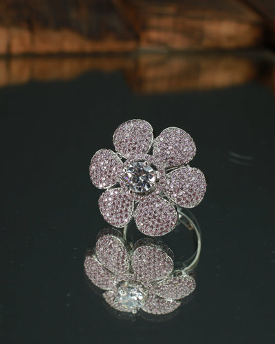 Lavender Flower Ring with Diamond Center