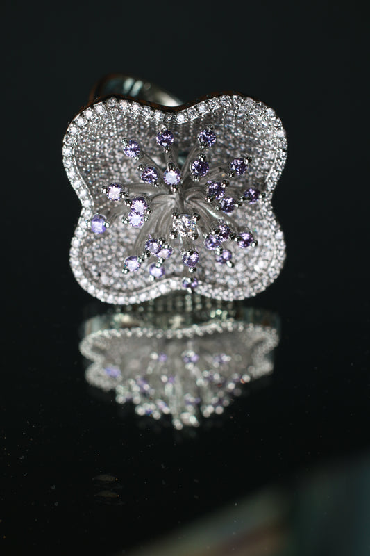 Lavender Sparkle Bloom Finger Ring