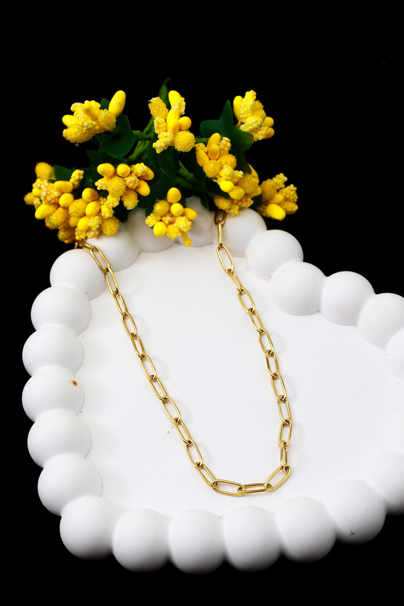 Gold paperclip chain necklace, 18K gold plated – full length view