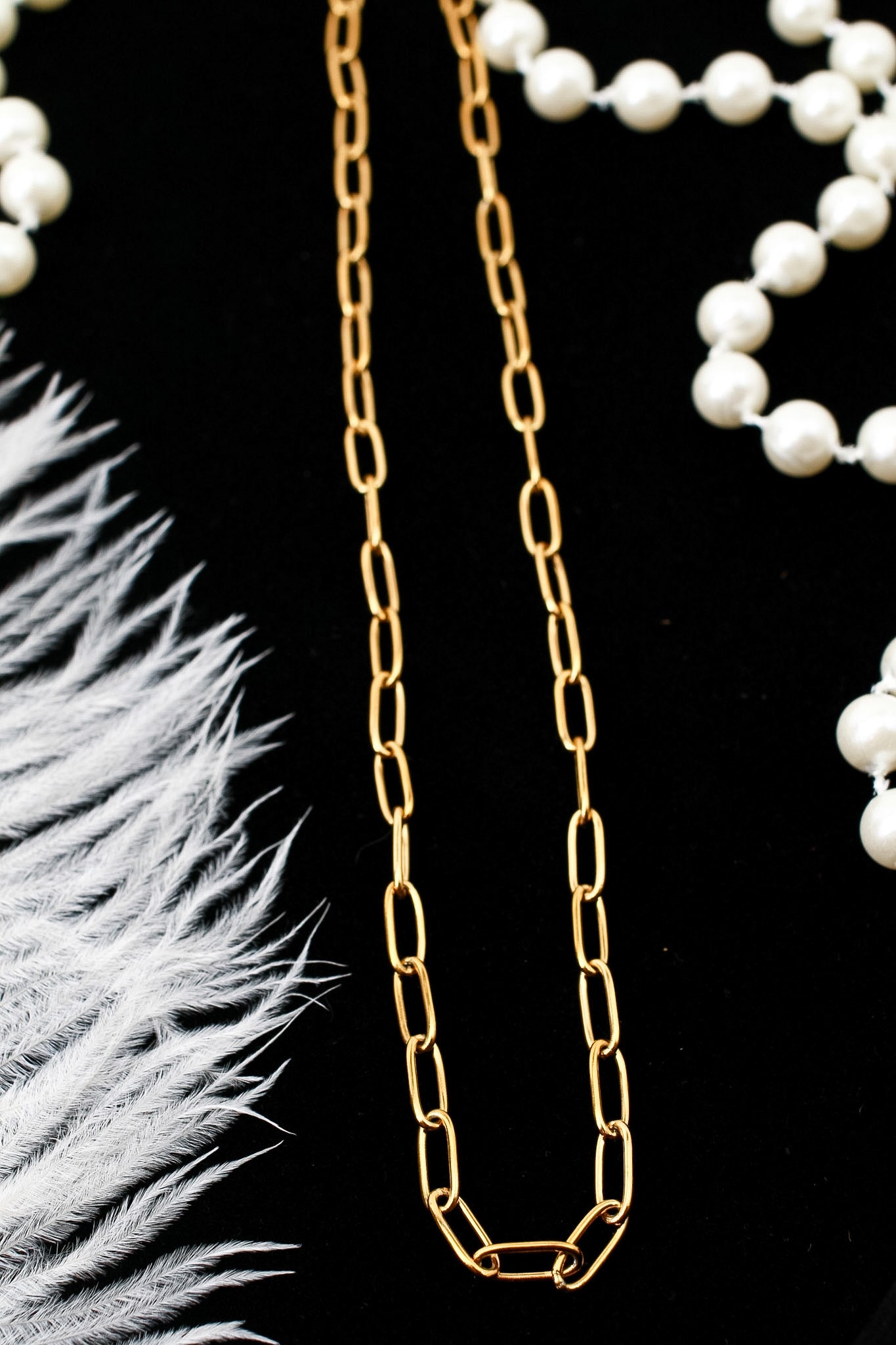 Gold paperclip chain necklace, 18K gold plated – additional angle
